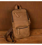 MANTIME JAMAICAN DESIGN HANDMADE LEATHER CHEST BAG IN BROWN - boopdo