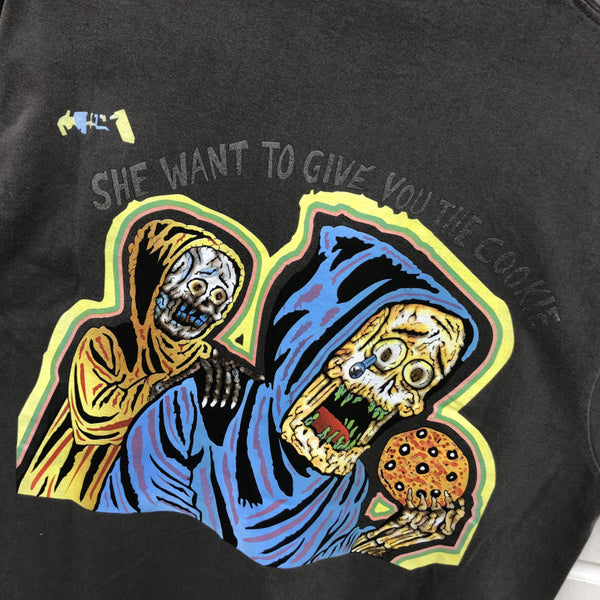ESSENTIX FICO HORROR SKULL GRAFFITI PRINT CREW NECK BASIC T SHIRT - boopdo