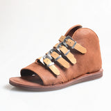 PROVA PERFETTO HUFFO ROMAN OPEN TOE FLAT SOLE LEATHER SANDALS - boopdo