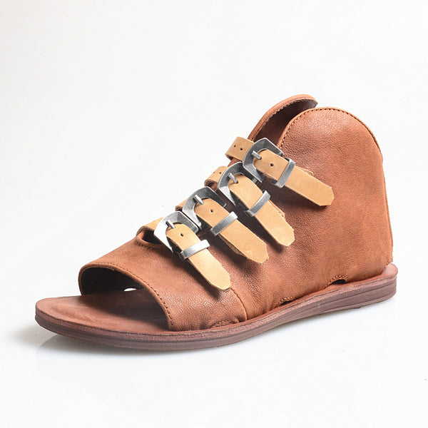 PROVA PERFETTO HUFFO ROMAN OPEN TOE FLAT SOLE LEATHER SANDALS - boopdo