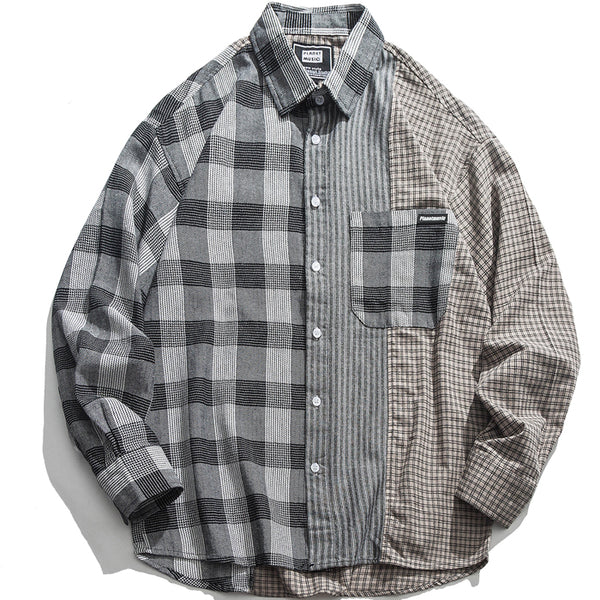 HYPO PLANET LONG SLEEVED STAND COLLAR PLAID SHIRT - boopdo
