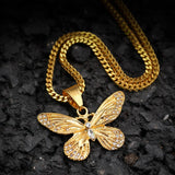 FOOGIE BUTTERFLY DESIGN STEEL NECKLACE WITH RHINESTONE - boopdo