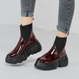 ROXAPE CHUNKY PLATFORM LEATHER ANKLE BOOTS - boopdo