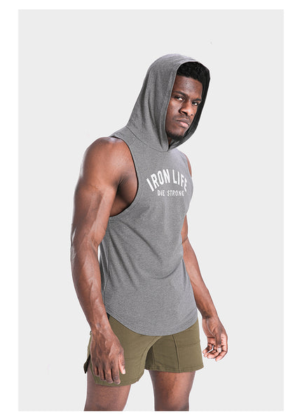 IRON LIFE DIE STRONG SPORTSWEAR TRAINING HOODED TANK TOP T SHIRTS - boopdo