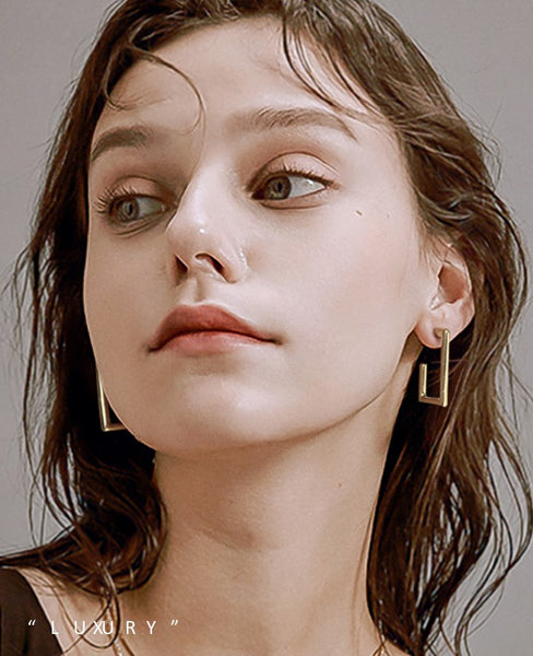 UZL DESIGN GOLD PLATED HOOP EARRINGS IN OPEN SQUARE - boopdo