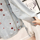 JEYYO CATHRO OLD FASHION DENIM JEAN WOMEN JACKET WITH RUFFLE RING HOLES - boopdo