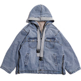 SHOW RICH MADE BY ABOW LIFE THICK DENIM JEAN RIBBON HOODED JACKET - boopdo