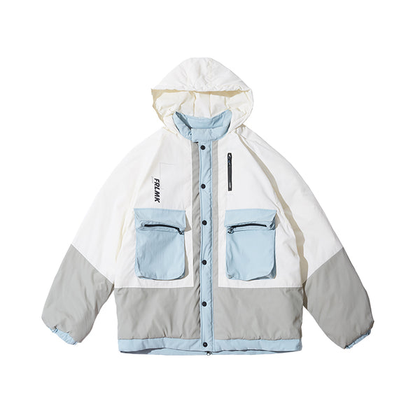 FRLMK CONTRAST COLOR PADDED COTTON BABY BLUE DOWN COAT - boopdo