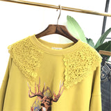 SIMDA LACE COLLAR DETAIL SWEATSHIRT WITH PRINT - boopdo