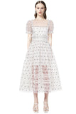 ALICE LACE MIDI DRESS WITH VOLUME SLEEVES - boopdo