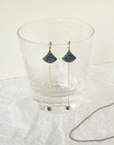 UZL DESIGN GOLD PLATED CHAIN DROP EARRINGS WITH BLUE CRYSTAL DETAIL - boopdo
