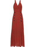SINCE THEN DOUBLE BUTTON THROUGH FRONT SPLIT MAXI DRESS IN RED POLKA DOT - boopdo