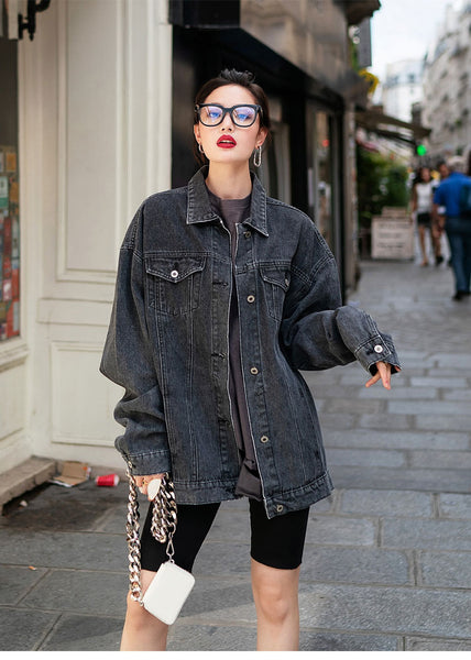 8GIRLS DESIGN LONGLINE DENIM JACKET - boopdo