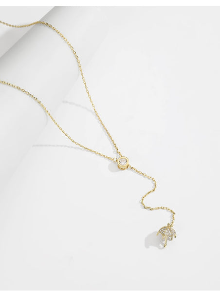UZL DESIGN GOLD PLATED DROP NECKLACE WITH CRYSTAL UMBRELLA CHARM - boopdo