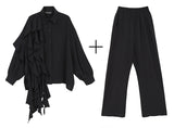 STELLA MARINA COLLEZIONE WESTERN STYLE WIDE LEG ELASTIC PANTS WITH SHIRT - boopdo