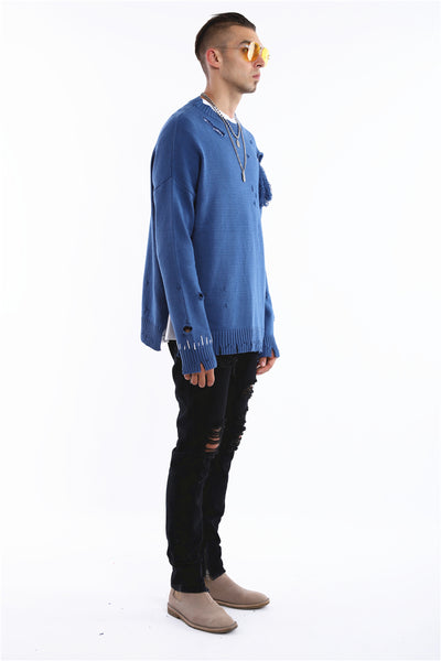 THE PLEXI RIPPED KNITWEAR CREW NECK SWEATER - boopdo