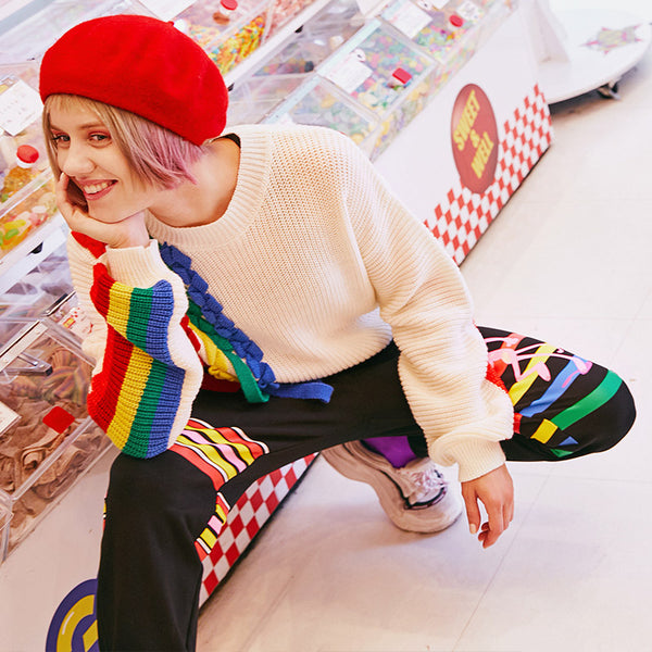 MAXMARTIN KNITTED JUMPER WITH MULTICOLOR STRIPE DETAIL - boopdo