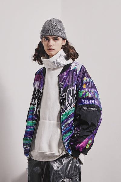 ZHUGE SHOW RICH MADE BY ABOW LIFE REVERSIBLE WINDBREAKER JACKET IN MULTI COLOR - boopdo
