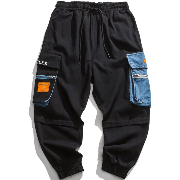 JEJOLI REZO DENIM JEAN POCKET JOGGER PANTS IN BLACK - boopdo