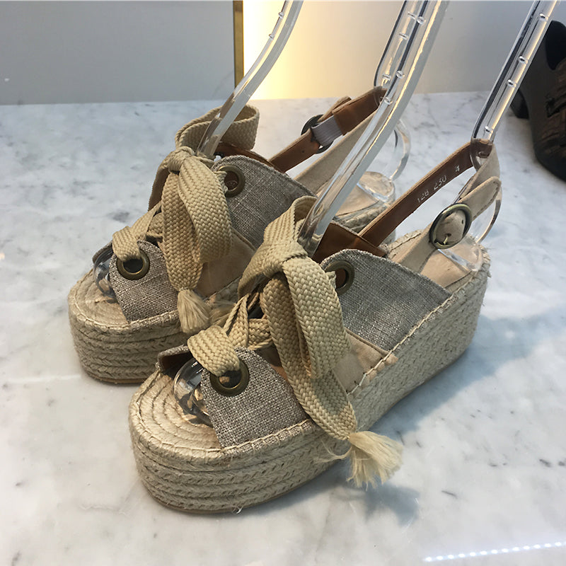 LUXE SEVEN DESIGN LACE UP ESPADRILLE WEDGE SANDALS – BOOPDOCOM
