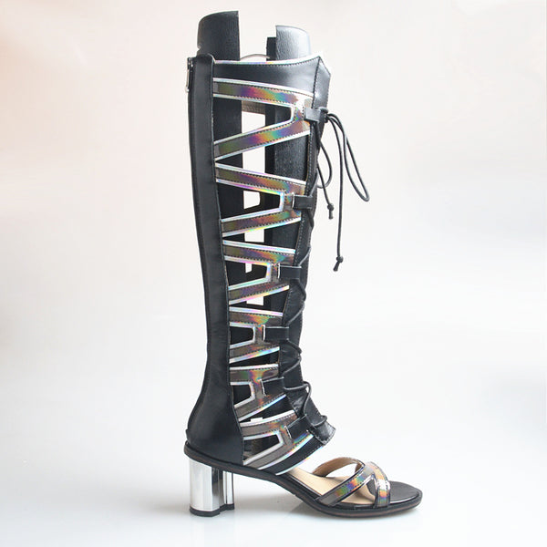 PROVA PERFETTO HUFFO WOFO OPEN TOE KNEE HIGH LEATHER SANDALS - boopdo