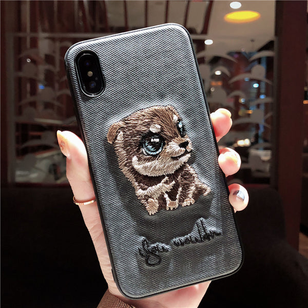 IPHONE X PUPPY EMBOSSED CLOTH PATTERN PHONE CASES - boopdo