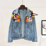 NATHAL ANGLO CARTOON PATCH PRINT OLD FASHION STYLE DENIM JACKET - boopdo