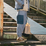 KIKO GORLA STRIPED SEERSUCKER CASUAL JOGGER PANTS IN BLUE - boopdo