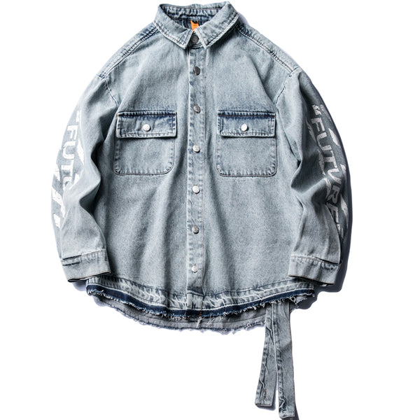 PUCZA RENCHEM GRAFFITO WASHED DENIM JEAN COAT - boopdo