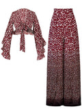 SINCE THEN TIE FRONT BEACH CROP TOP WITH SPLIT SIDE TROUSERS IN SCARF PRINT - boopdo