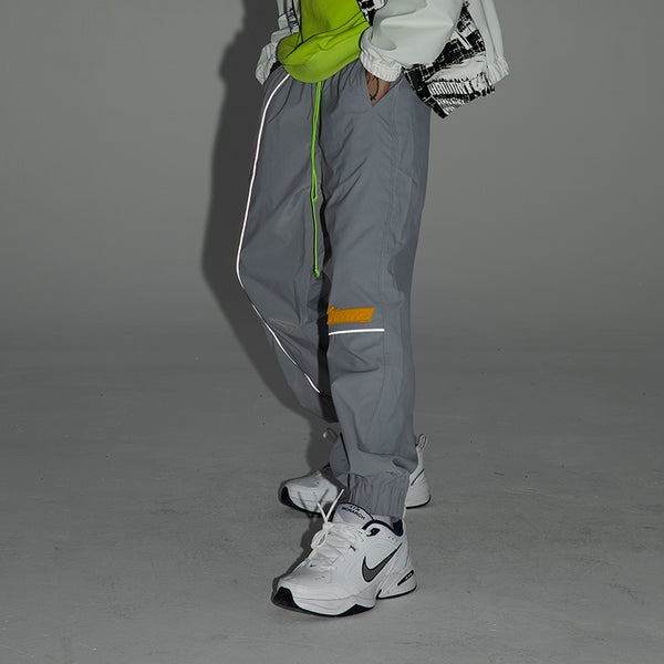 NFWYS ZAOBAMO HAMMER SHAPED STRIPED REFLECTIVE SWEATPANTS IN GRAY - boopdo