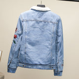 8GIRLS FLORAL EMBROIDERED BORG LINED DENIM JACKET - boopdo