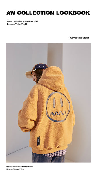 BEASTER TIFFO HYPE BEAST GHOST EMOJI GRIMACE EMBROIDERED WOOLEN HOODIE SWEATSHIRT - boopdo