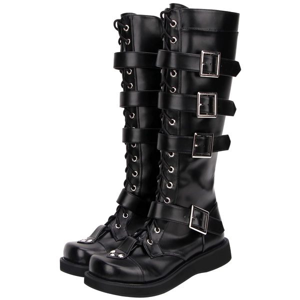 THEO JENNIE LOLITA COSBY PUNK CHUNKY SOLE LONG BOOTS IN BLACK - boopdo
