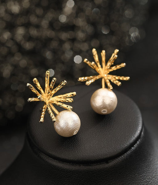 UZL DESIGN GOLD PLATED PEARL STUD EARRINGS - boopdo