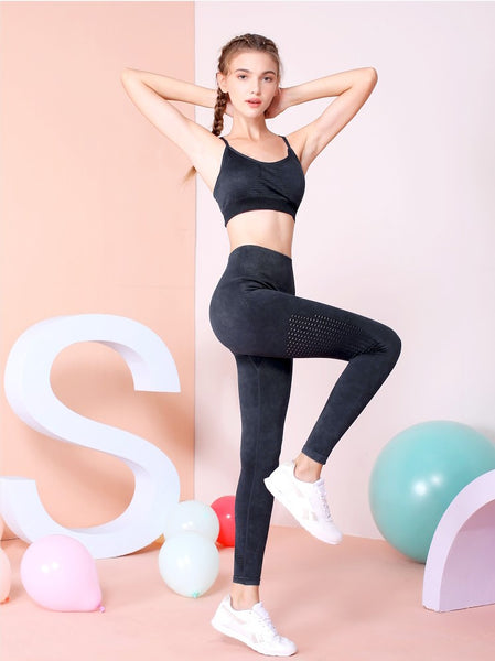 SANYAMA DESIGN TIE DYE SPORTS BRA AND LEGGINGS CO ORD IN BLACK - boopdo