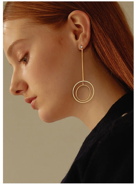 UZL DESIGN GOLD PLATED DOUBLE HOOP DROP EARRINGS - boopdo