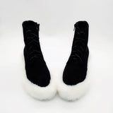 MOMO GOTHIC BRITISH STYLE FURRY CHUNKY SOLE BOOTS IN BLACK WHITE - boopdo