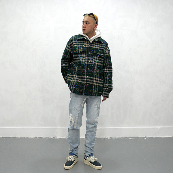 GONZA MANSTA URBAN STYLE PLAID QUILTED OUTDOOR THICK SHIRT - boopdo