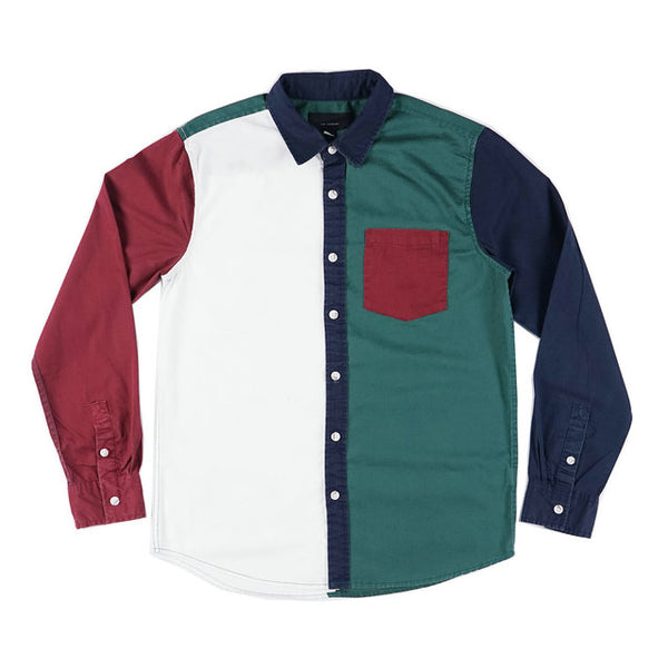 BOOPDO DESIGN RETRO WASHED OLD COLOR BLOCK LONG SLEEVE SHIRT IN MULTI COLOR - boopdo