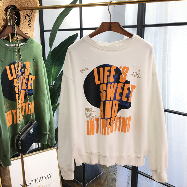 SIMDA LIFE IS SWEET AND INTERESTING PRINT SWEATSHIRT - boopdo