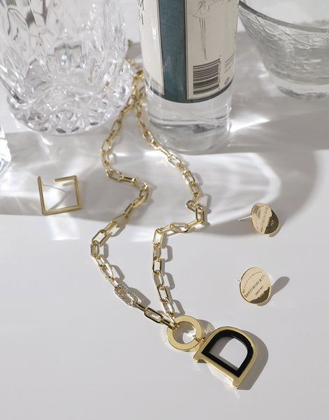 UZL DESIGN GOLD PLATED CHAIN LINK NECKLACE WITH LETTR D - boopdo