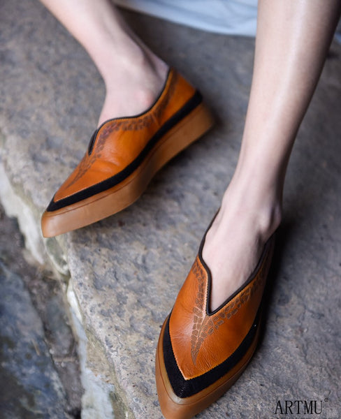 ARTMU POINTED TOE CHUNKY LEATHER LOAFERS - boopdo