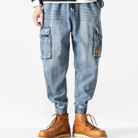 ADAMZO CHANRITS WASHED DENIM JEAN HAREM JOGGER PANTS IN BLUE - boopdo