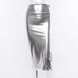 SHEMODA HAYLEY HIGH WAIST SPLIT SKIRT IN SILVER - boopdo