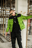 NFWYS FIZOLA HOLOGRAPHIC HIGH NECK BOMBER JACKET IN GREEN CAMO - boopdo