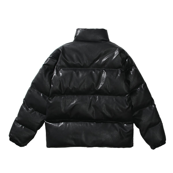 TRAVIS TRENDIX HIGH NECK FAUX LEATHER BOMBER JACKET IN BLACK - boopdo