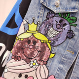 ZAUL FANTO BASIC COLLECTION CARTOON SMILEY FACE GRAFFITI DENIM JEAN COAT - boopdo