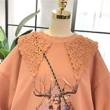 SIMDA LACE COLLAR DETAIL SWEATSHIRT WITH PRINT - boopdo