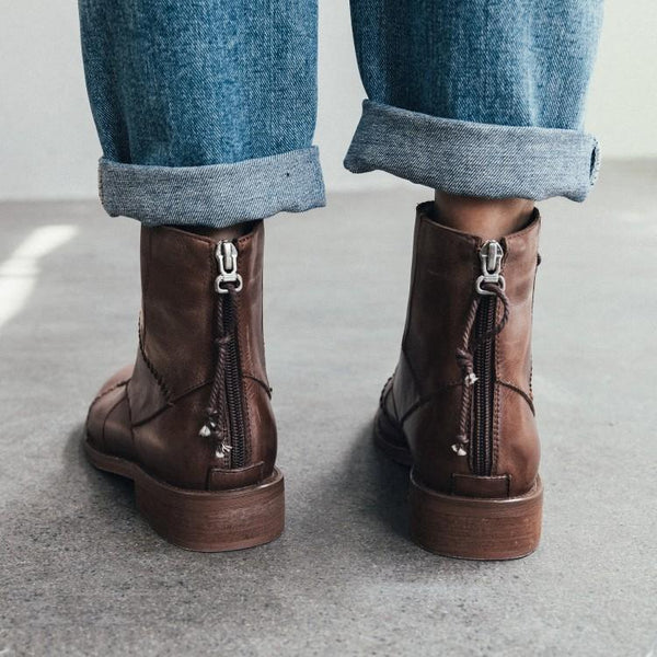 JERSY MARAKITO COOL PUNK FLAT LEATHER ANKLE BOOTS - boopdo